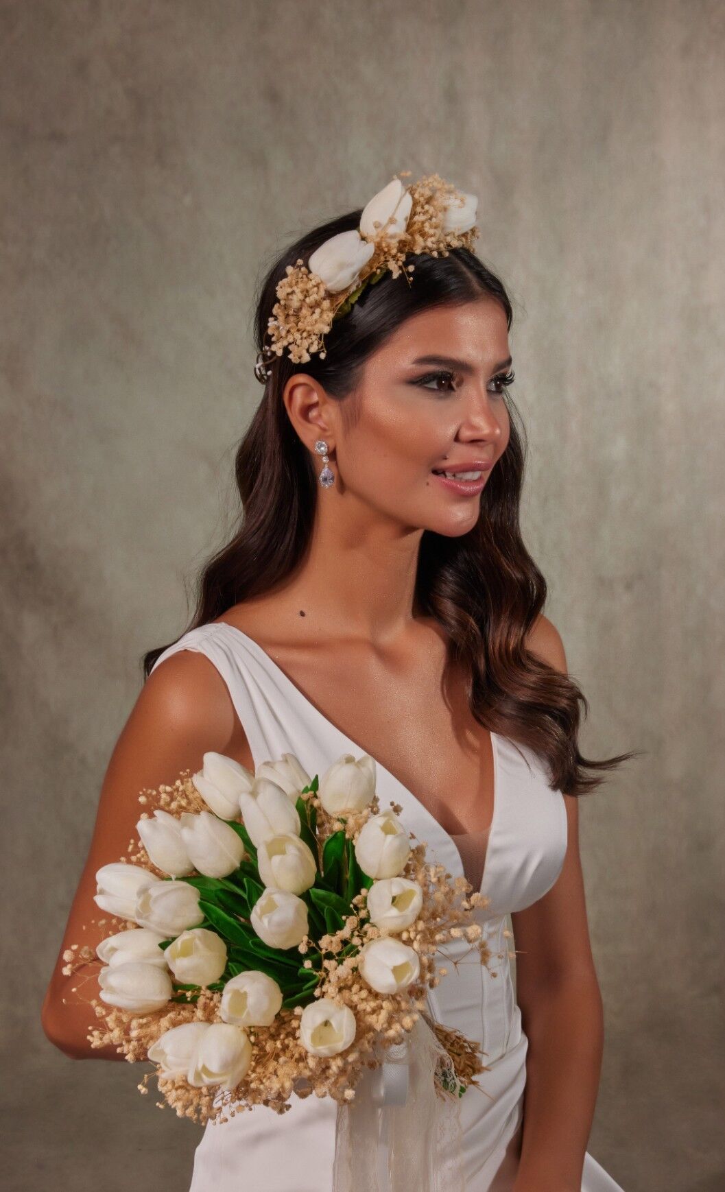 EB822 CİPSOLU LALE GELİN EL BUKETİ